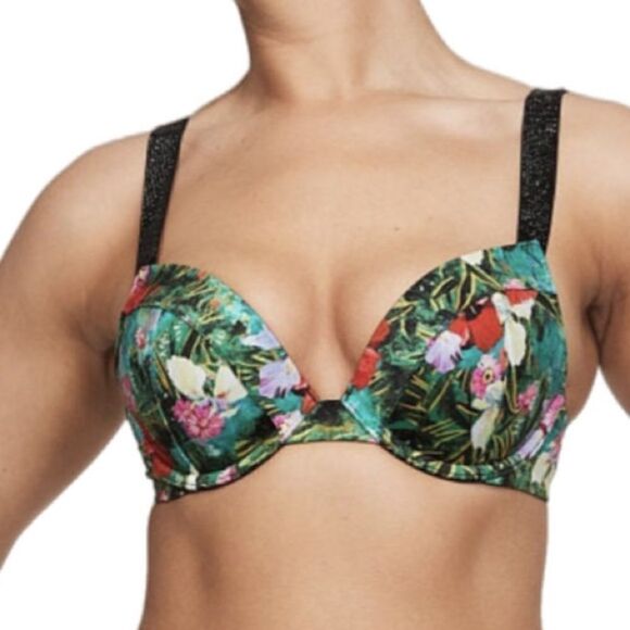 Victorias Secret Swim Shine Strap Sexy Tee Push Up Bikini Top bra Tropical Flora - Picture 6 of 6